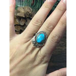 Navajo Handmade Kingman <b>Turquoise</b> Sterling Silver Statement <b>Ring</b> Size 8.75 - Product Image 2