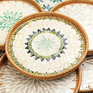 Premium Round Rattan Designer <b>Tray</b> Handwoven Serving Accessory for Dining Home Decor and Elegant <b>Table</b> Styling - Product Image 1