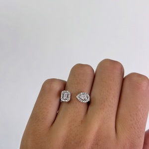 925 Sterling Silver Open <b>Ring</b> with Pear & Emerald Cut Halo CZ <b>Diamonds</b> Adjustable Luxury Women’s Statement <b>Ring</b> White Gold P - Product Image 1
