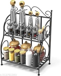 Étagère à épices en métal Lazy Susan à 2 niveaux, organisateur réglable en hauteur, plateau tournant en métal, support rotatif pour le rangement dans la cuisine et le garde-manger - Product Image 3