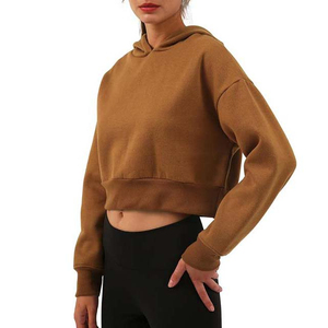 Women's Casual Outdoor Cropped Hoodie with Breathable 3D Embroidery High <b>Waist</b> Short Hooded Front Logo Casual Outdoor Style - Product Image 2