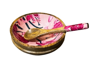 ชามสลัดไม้มะม่วงตกแต่งด้วยมือพร้อมเครื่องใช้ในการรับประทานอาหารไม้ - Product Image 2