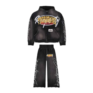 Diseño de logotipo personalizado Fitness Jogging Wear Heavy Weight Cotton Durable Streetwear Chándales de lavado ácido de alta calidad - Product Image 4