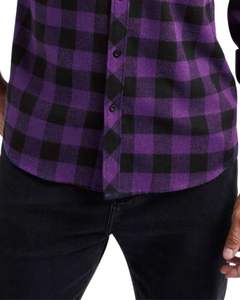 Custom <b>Men</b> Purple Black Plaid Flannel <b>Shirt</b> Long Sleeve Button Up Casual Winter Warm Check <b>Shirt</b> <b>With</b> Chest <b>Pocket</b> OEM Wholesale - Product Image 6