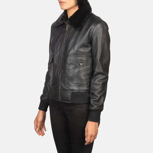 Chaqueta Bomber de Cuero Negra Stella G-1 para Invierno - Product Image 2