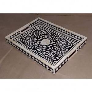 PLATEAU DE SERVICE PLATEAU DE SERVICE FAIT À LA MAIN PLATEAU DE SERVICE LUXE Os Incrustation Ramadan Petit Déjeuner Nourriture Fruits Café Thé Plateau Décoratif - Product Image 1