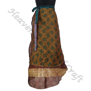 ชุดเดรสผ้าไหมวินเทจกระโปรงผ้าไหมสไตล์วินเทจสำหรับพันรอบผ้าซิ่นเชือกแขวนคอกระโปรง50 "เอว38" ยาว2ชั้น - Product Image 5