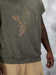 เสื้อฮู้ดสวมหัวแขนกุดของผู้ชายพร้อมพลอยเทียมทรงโอเวอร์ไซส์เข้ารูปเสื้อกล้ามผ้าคอตตอนซักเสื้อผ้าใส่เล่นยิมนาสติกสั่งสไตล์ได้ - Product Image 3