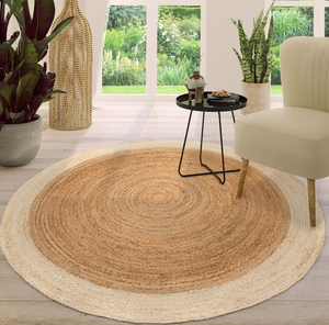 Nouveaux tapis en jute faits à la main 2026, tapis de zone en jute tressé biologique à double rayure, style zen asiatique, tapis rustiques pour sol, fabriqués au Bangladesh - Product Image 1