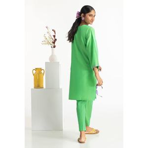 Ensemble coordonné en coton brodé vert pour femmes, hauts à manches trois-quarts pour un usage quotidien - Product Image 5