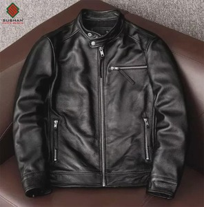 Veste bomber en cuir synthétique noir pour homme, décontractée, hiver, fermeture éclair, col mandarin, service OEM, coupe ajustée - Product Image 1