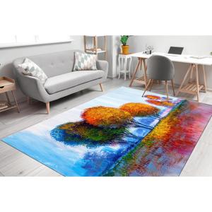 Alfombra de Terciopelo de Lana con Pintura de Árboles Coloridos, Diseño Ecológico de Bosque y Paisaje Tradicional, Alfombra de Lujo con Respaldo de Látex - Product Image 3
