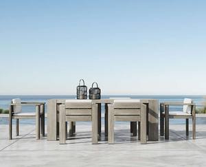 Ensemble de table à manger grise en teck, fabriqué en Indonésie - Product Image 1