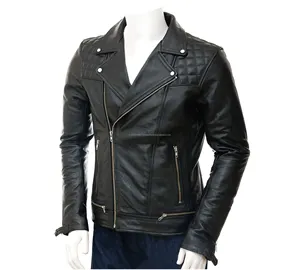 पुरुषों की Brando असली लेदर जैकेट मोटरसाइकिल काले Marlon बाइकर जैकेट