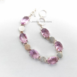 Haute Qualité Tendance Rose Quartz Cristal Facettes Coupe Argent Réglable Bracelet De Mode Chaîne Lien Bijoux Diamant Or Usine - Product Image 3