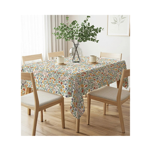 Mantel de Algodón Blanco con Estampado Floral Azul y Amarillo, Borde Decorativo, Rectangular, para Comedor, Fabricante OEM/ODM al por Mayor - Product Image 3