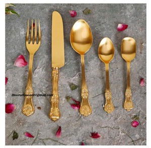 Juego de cubiertos de metal dorado de acero inoxidable de la mejor calidad al por mayor, cubiertos personalizados de 5 tenedores, juegos de cubiertos acabados para postres de lujo - Product Image 6