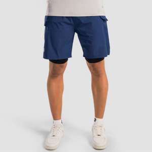 Pantalones Cortos Deportivos Aero (Azules) 100% Poliéster Cómodos Tallas XS XXS Cierre de Cremallera con Cordón Ajustable Logos de Moda - Product Image 2