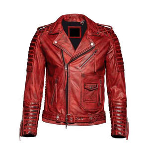 Chaqueta de hombre OEM personalizada, 100% cuero de oveja genuino, acabado encerado antiguo, forro de poliéster suave, resistente, con doble botonadura y cremallera. - Product Image 5