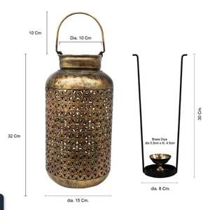 Nouvelle lanterne Burni Diya faite à la main avec cintre, décoration murale spirituelle Antique polie et dorée de meilleure qualité - Product Image 4