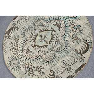 พรมขนสัตว์สีเบจสีน้ำตาลแบบคลาสสิก3.8ft 3.8 x แนววินเทจแบบตุรกีสำหรับห้องนั่งเล่นพร้อมแผ่นรองยางสำหรับข้างเตียงวัยรุ่น - Product Image 5