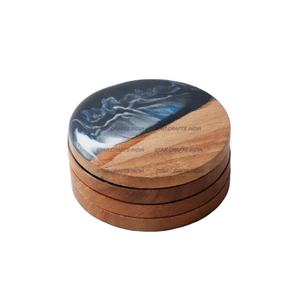 Personalized Epoxy Resin Square Best Coaster and Wood <b>Stand</b> Eco Friendly Luxury Solid Wood and Epoxy Resin Craft Tea <b>Drink</b> Cu - Product Image 1