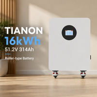 Système de stockage d'énergie domestique tout-en-un avec batterie LiFePO4 51,2 V 16 kWh de qualité industrielle, cellules 314 Ah, BMS CAN AC, fabriqué en Chine par Tianon