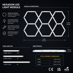 Lampada LED esagonale SUEZ per garage, illuminazione modulare a nido d'ape per officina, illuminazione a soffitto per detailing <span class=keywords><strong>auto</strong></span>, showroom, vendita all'ingrosso OEM - Product Image 2