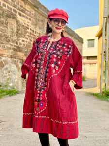 Heritage Indian Soof Embroidered Red Dress XL Handmade Traditional Ethnic Women Outfit - Product Image 5