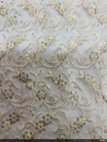 Tissu en dentelle blanche fantaisie de créateur, respirant, avec sequins, technique de tissage, broderie élégante pour mariage/occasion spéciale
