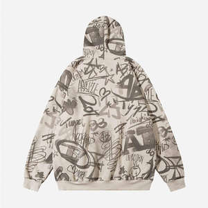 เสื้อฮู้ดซิปสตรีทแวร์ทรงโอเวอร์ไซส์ลายกราฟฟิตี้พิมพ์ทั่วตัวสำหรับผู้ชายจาก Crazy Maker Manufacture - Product Image 2