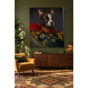 Fida Boston Terrier en uniforme de général décoré de médailles, impression sur toile - Product Image 1
