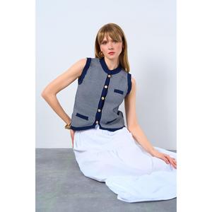 Gilet a maglia corta a righe con tasche da donna