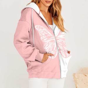 Sudaderas con capucha para mujer, estampado de mariposa, cordón, cremallera, manga larga, sudaderas para mujer, Otoño, informal, estampado, cremallera, Tops con capucha, blusa - Product Image 2