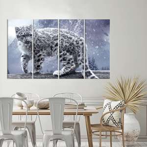 ของขวัญผ้าแคนวาสลายหิมะ: งานศิลปะลายเสือดาวสำหรับตกแต่งอย่างหรูหรา ชุดผ้าแคนวาส 4 ผืน - Product Image 1