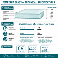 Verre trempé, verre de sécurité, verre courbé haute clarté pour façades de bâtiments, portes de douche, meubles