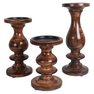 Support de bougie en bois, lot de 3, bougeoirs en bois faits à la main pour le salon, centre de table, bois de manguier moyen - Product Image 1