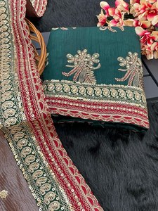 Saree en soie de créateur avec un beau travail de broderie, saree de mariage de travail de paillettes, saree de concepteur de vêtements de fête - Product Image 2