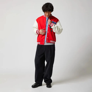 Custom <b>Men's</b> Wool Letterman <b>Real</b> Leather Varsity Jacket <b>Black</b> with Red Color Embroidery Logos Patches and Labels Jacket for <b>Men</b> - Product Image 3