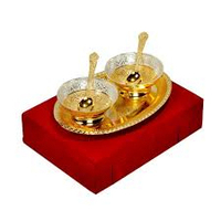 King international ensemble de 3 bols en laiton plaqué argent, Unique et élégant avec plateau et cuillère en velours rouge pour cadeau