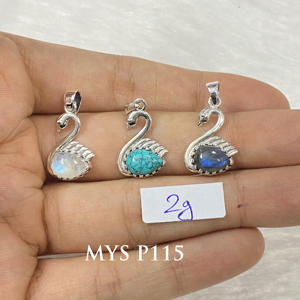 จี้สเตอร์ลิงเงิน925รูปเป็ดที่สวยงามพร้อมเครื่องประดับอัญมณีทำด้วยมือ - Product Image 1