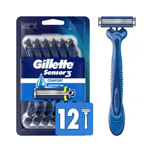 Gillette Sensor3 hassas erkek tek kullanımlık jiletler-4 paket | Cilt dostu tıraş, yağlama şeridi, hassas bıçaklar