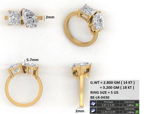 3.80 TDW Bague en or rose et diamant taillé princesse et poire par Lab-Stone Excellence Bague en diamant complet/= couleur EF-VS - Product Image 6
