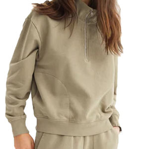 Wholesale Price Casual Wear Long Sleeve <b>Women</b> <b>Quarter</b> <b>Zip</b> Pullover Best Selling Low MOQ Sweatshirt with Pockets - Product Image 3