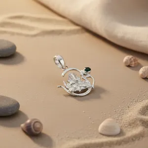14K Gold Ganesha Pendant with <b>Emerald</b> Rhodium Plated Box Chain Diamond Shape <b>Cushion</b> Cut Geometric Pattern Women's Jewelry - Product Image 2