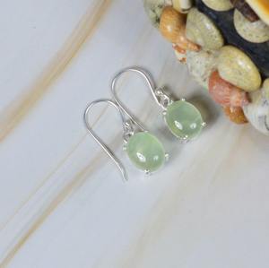 Boucles d'oreilles en pierres précieuses Prehnite 925 boucles d'oreilles en argent Sterling massif de forme ovale pour femmes filles boucles d'oreilles pendantes bijoux en argent - Product Image 3
