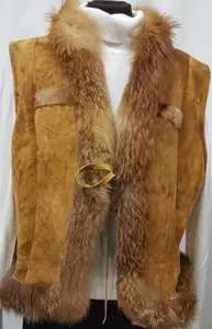 Trendy fashion Women leather vest with fur lining ladies fashion style sleeveless leather jacket