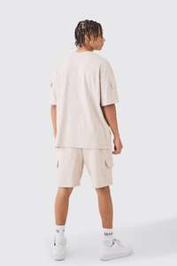 Venta caliente logotipo personalizado de gran tamaño Cargo camiseta y conjunto corto de algodón a juego para hombre conjunto de verano 2 piezas chándal camiseta pantalones cortos conjunto - Product Image 4