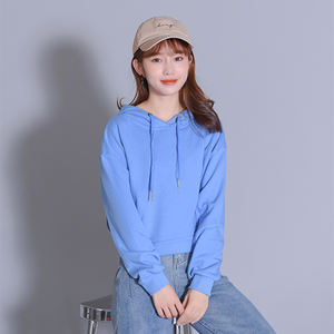 เสื้อแขนยาวสวมหัวมีฮู้ดสำหรับผู้หญิงเสื้อครอปโลโก้ผ้าเกล็ดปลา300gsm - Product Image 2