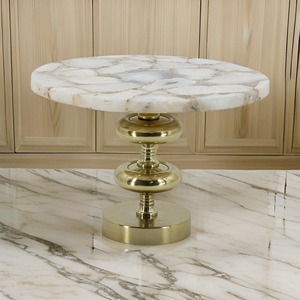Luxury Agate Stone <b>Cake</b> <b>Stand</b> With Gold Brass Pillar Base Modern Round <b>Marble</b> Dessert Pedestal for High End Wedding Events Gifts - Product Image 2